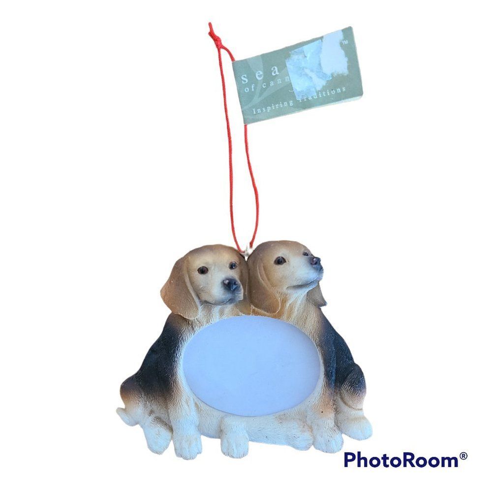 Vintage Resin Beagle Puppy Dog Friends Pair Picture Frame Ornament